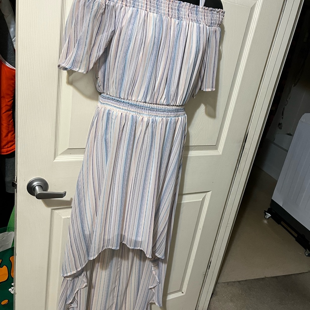 Striped Off-Shoulder Maxi Dress